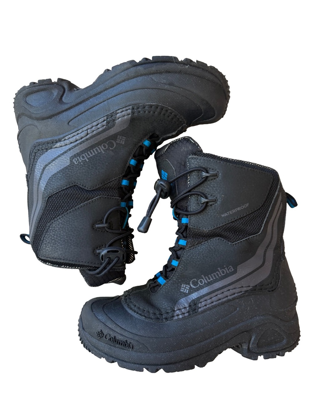 Columbia Youth Bugaboot Plus IV Omni-Heat Winter Boots Black Blue Size 3Y Snow